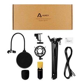 aukeycondensermicrophonewithpopfilteradjustablesuspensionscissorarmstandforpclaptop