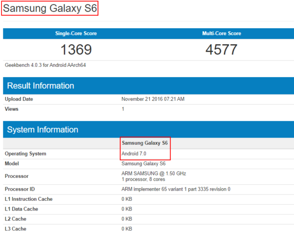 Galaxy S6 con Android 7.0 in test su GFXBench!