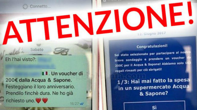 TRUFFA: attenzione al messaggio di Acqua&Sapone su WhatsApp!