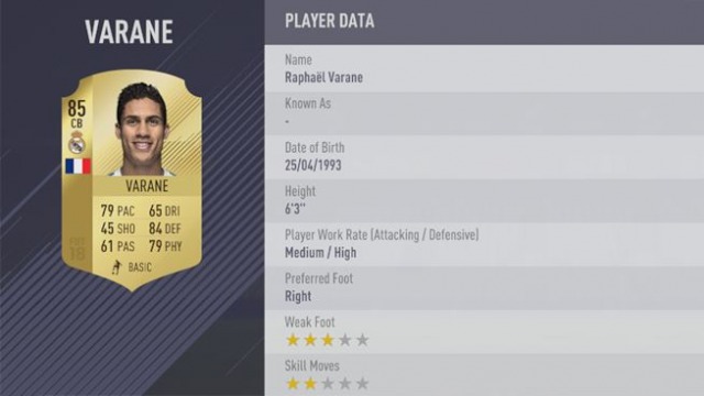 Varane, fifa 18
