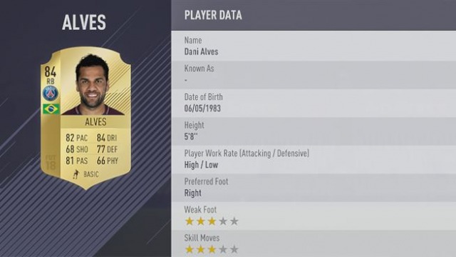 Dani Alves, fifa 18