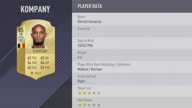 Kompany, fifa 18