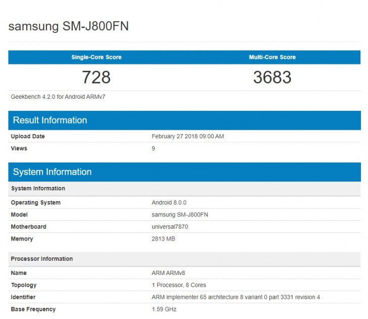Samsung Galaxy J8 (2018) compare con Android 8.0 Oreo